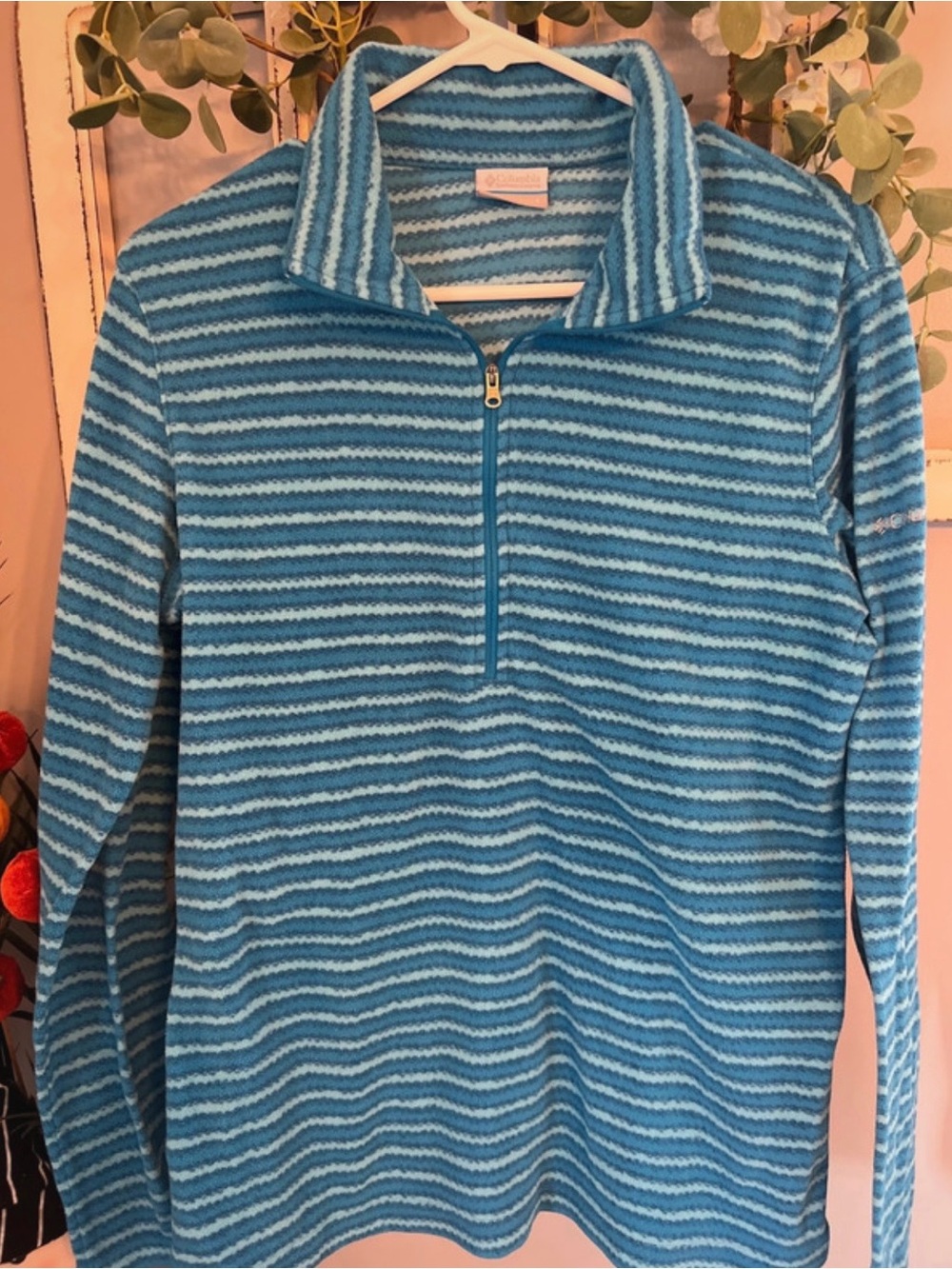 Columbia Blue Striped Half-Zip Cowl Pullover